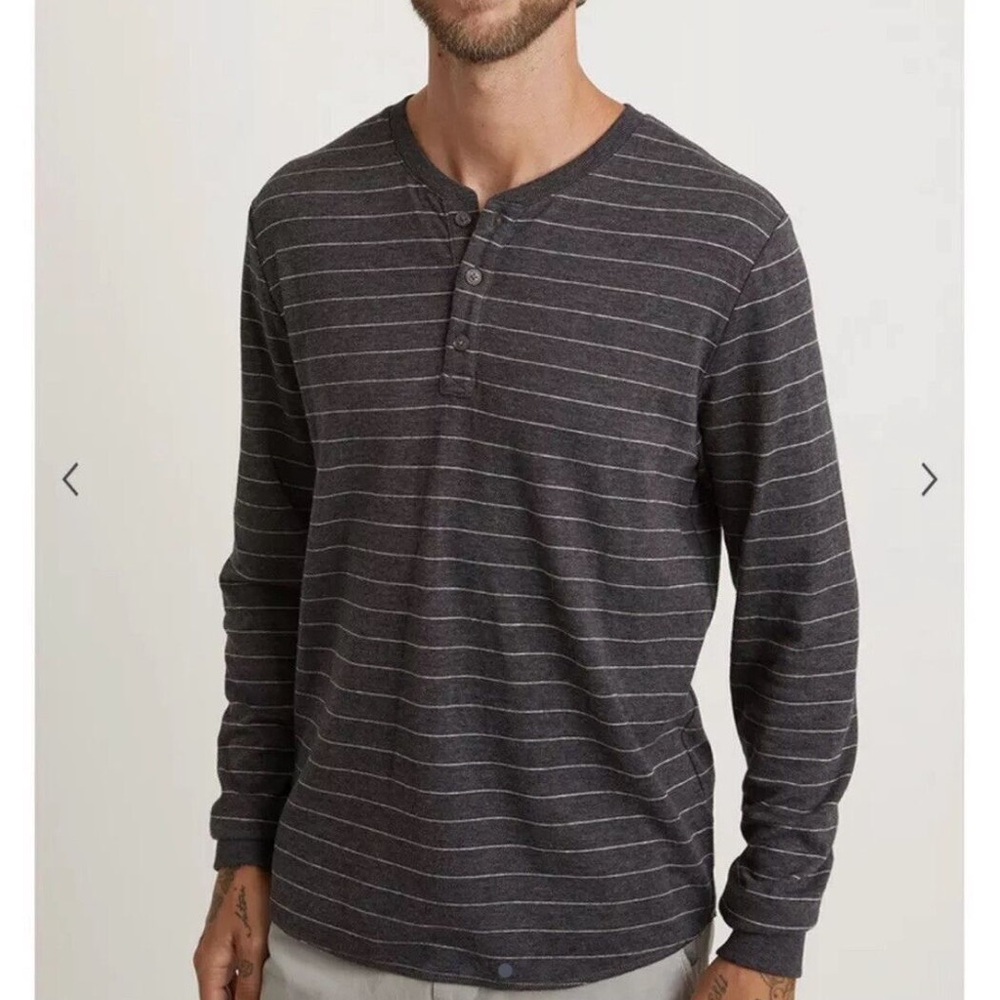 Marine Layer Men’s double knit long sleeve Henley charcoal stripe L/XL larger